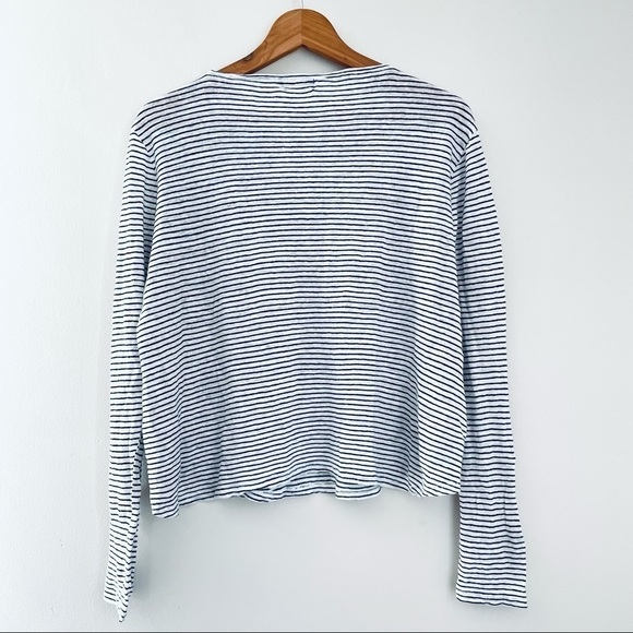 GAP Black White Stripes Striped Stripe 100% Linen Top Large Minimalist - Picture 5 of 8